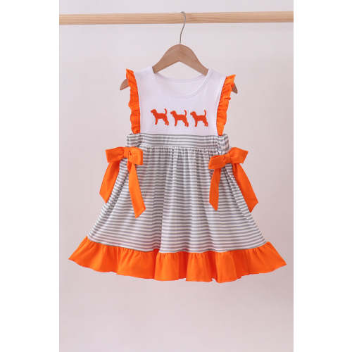 Orange Tennessee embroidery stripe ruffle dress - 5T - AG