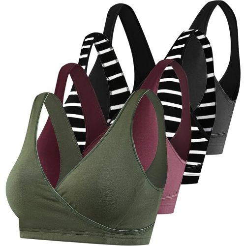 SUIEK 4 Pack Nursing Sleep Bra Maternity Bralette Cotton Breastfeeding Bras
