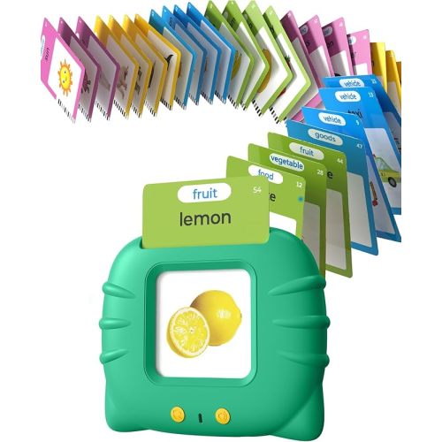 Talking Flash Cards for Toddlers 1 2 3 4 Year Olds, Montessori Language Learning with 224 Words, Pocket Speech Therapy Playthings, Children's Sensory Educational Device, Green