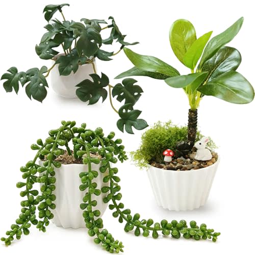 3 PCS Small Fake Potted Plants, Fake Plants, Realistic Artificial Plant Indoor for Shelf Bathroom Kitchen Desk Office Home Decor