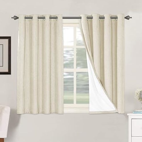 H.VERSAILTEX 100% Blackout Curtains for Bedroom Thermal Insulated Linen Textured Curtains Heat and Full Light Blocking Drapes Living Room Curtains 2 Panel Sets, Bleached Sand, 52x45 Inch