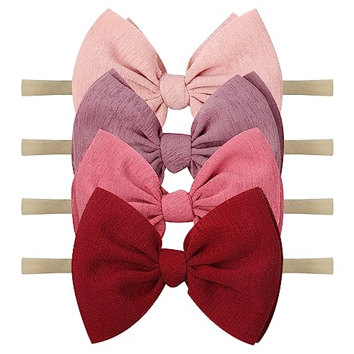 YanJie Baby Girls Nylon Headbands Newborn Bows Handmade Hair Bows Hairbands Hair Accessories for Newborn Infant Toddlers Kids (pink-wine)