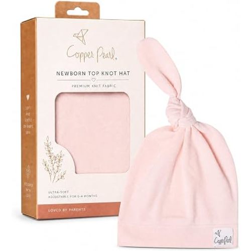 Copper Pearl Baby Beanie Hat Top Knot Stretchy Soft Blush