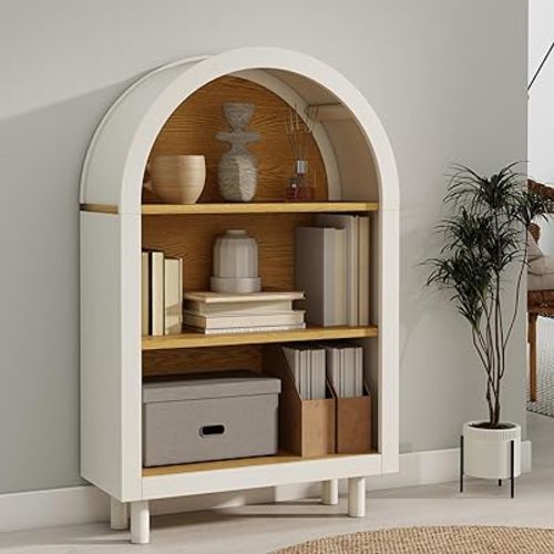 Arched Small Bookshelf, Modern Bookcase with 3 Shelves, 37.4" Tall Freestanding Book Shelf, 3-Tier Storage Shelf for Living Room, Bedroom, Entryway,White