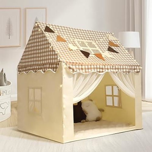 Playhouse for Indoor & Outdoor, with Star Light, Flags and Carry Bag, Washable Kids Tent for Girls & Boys (Lattice Top)