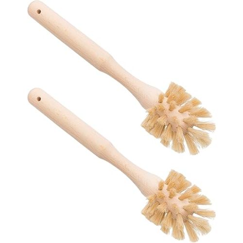 Redecker Bottle Brush Cleaner, Set of 2, Horsehair and Beechwood Handle for Vases, Pitchers, Mugs, and Baby Bottles, 8-3/4 Inch, Dense Natural Bristles - Wooden Bottle Brush