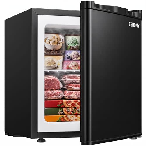 EUHOMY 1.1 Cu.ft Upright Freezer, Reversible Door Mini Freezer, Black | Compressor Cooling, 7-Level Thermostat, -7.6°F to 6.8°F, Adjustable Shelves, Reversible Door, Low Noise, Dorm Use