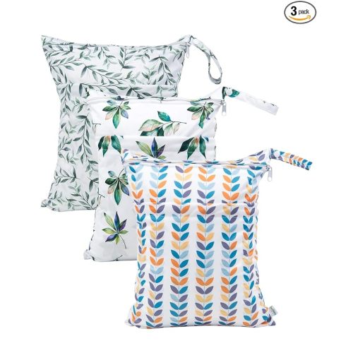 babygoal Wet Dry Bags for Baby Cloth Diapers, Washable Travel Bags, Beach, Pool, Gym Bag for Swimsuits & Wet Clothes with Two Zippered Pockets 3 Pack 3LN08