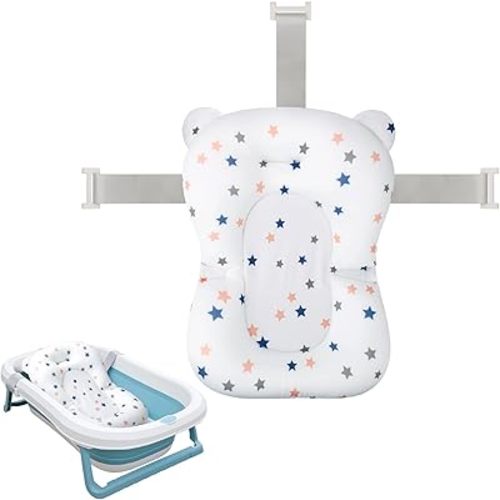 Colorlife Baby Bath Seat Support Net Infant Bathing Seat Support Mat, Adjustable Comfortable Non-Slip Three-Pointed Baby Shower Bathtub Sit Up Mesh for Newborn 0-12 Months-White Star(No Bathtub)