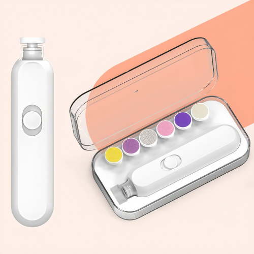 Baby Nail Trimmer Electric Nail File with Hidden Baby Nail Clippers Inside, Nail Kit Set for Baby Nail Care with 6 Buffer Pads