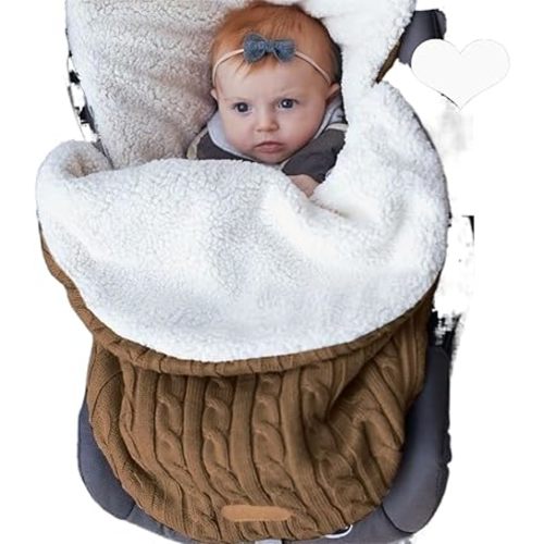 Baby Sleeping Bag fits Infant Newborn,Warm Baby Sleeping Bag,Winter Newborn Knit Wool Swaddling Blanket Kid Sleepsack Footmuff Stroller Knitted Sleep Nest Sack (Brown, One Size)