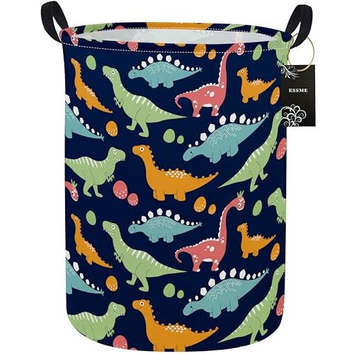 ESSME Dinosaur Laundry Basket Storage Bin large Collapsible Canvas Waterproof Coating Home Organizer.(Navy Blue dinosaur)