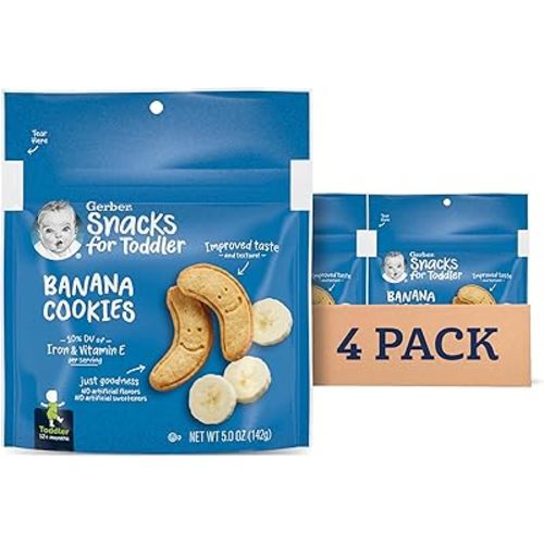 Gerber Toddler Snacks, Banana Cookies, Toddler Cookies, 10% DV Iron & Vitamin E, Finger Foods, Snacks for Toddlers