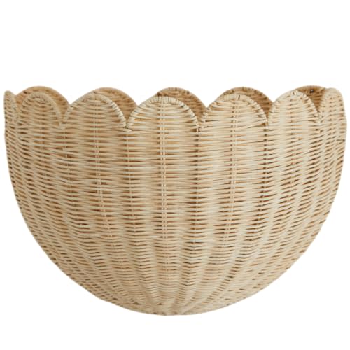 BEBE BASK Scalloped Wicker Wall Basket - The Original - Hand Woven Basket - Scalloped Décor Wall Hanging Baskets -16" x 10" x 7"In - Hanging Wall Basket (Natural)
