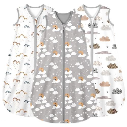 Yoofoss Baby Sleep Sack 0-6 Months Wearable Blanket for Babies 100% Organic Cotton 2-Way Zipper TOG 0.5 Toddler Sleeping Sack 3 Pack, Comfy Lightweight Sleep Sacks