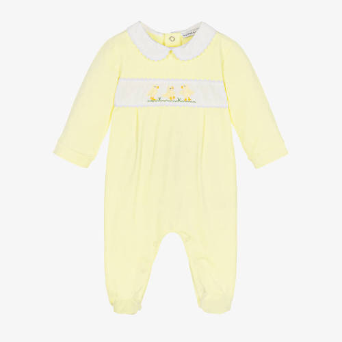 Beatrice & George - Yellow Cotton Jersey Babygrow | Childrensalon Outlet