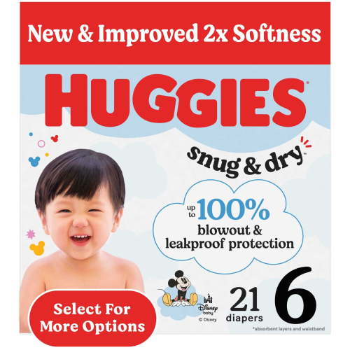 Huggies Snug & Dry Baby Diapers, Size 6 (35+ lbs), 21 Ct (Select for More)