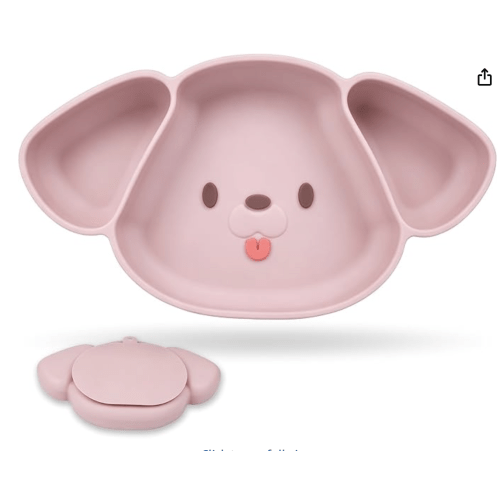 Silicone Suction Plate for Babies & Toddlers | Dog Shape 3 Compartment Divided Baby Led Weaning Plate, BPA-Free Non-Toxic, Dishwasher & Microwave Safe (Blush Pink)