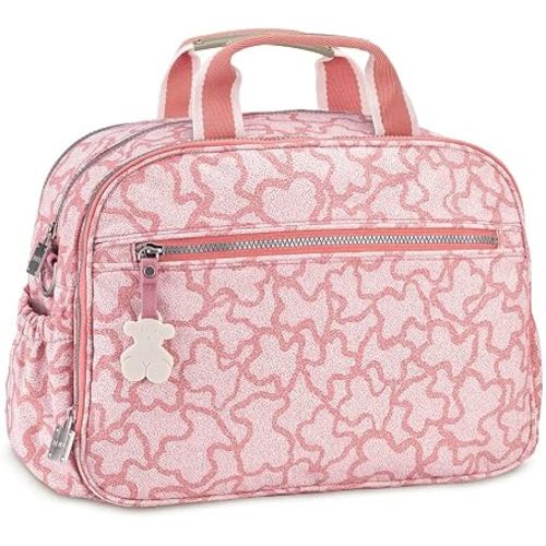 TOUS Pink Waterproof Vinyl Combined with Calfskin Leather Baby Bag for Women, 40x25x20 cm, Kaos New Colores Collection