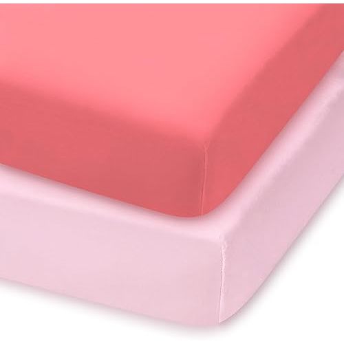 Graco Pack n Play Sheets, Soft Fitted Playard Sheets with Secure Fit, Fit Standard 27" × 39" Playard Mattresses, Breathable & Gentle on Sensitive Skin, 2-Pack Solid Pink