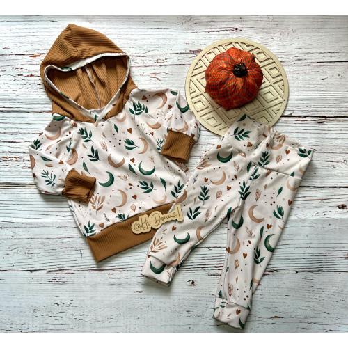 Witchy Harvest Moon Baby Hoodie Set: Fall Leaf Print Outfit