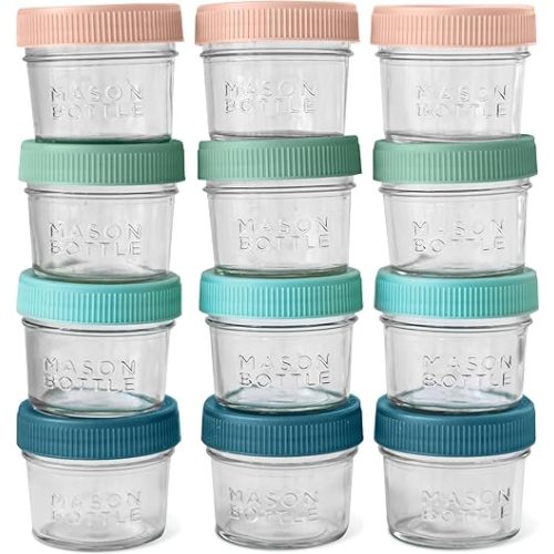Mason Bottle 4oz Breast Milk Storage Jars (12-Pack) – Reusable Glass Baby Food Containers with Lid for Baby Formula & Breastmilk – Airtight, Stackable, Freezable