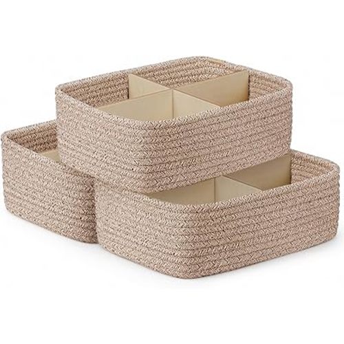3 Pack Small Baskets for Organizing, Woven Storage Baskets for Shelves