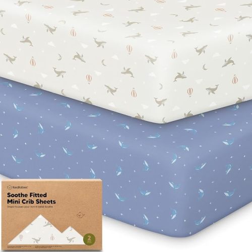 2pk Mini Crib Sheets Fitted 38x26 Pack N Play Mattress Sheet (Marine Muse) | Organic Cotton Sheets for Pack and Play Mattress, Soft, Breathable Playard Bedding Sheet, Mini Toddler Bed Cover, Boys, Girls