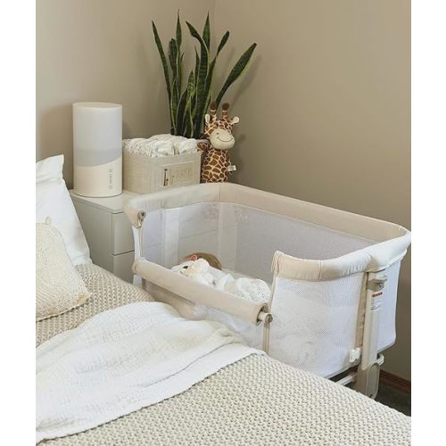 Fodoss Baby Bassinets Bedside Sleeper - All Mesh Bedside Bassinet with Wheels, 7 Height Adjustable Baby Bassinet for Infants, Beige