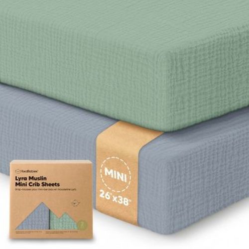 KeaBabies Lyra Muslin Mini Crib Sheets for Boys, Girls, 2-Pack Soft Organic Cotton Pack and Play Sheets Fitted, 38x26 (Slate)