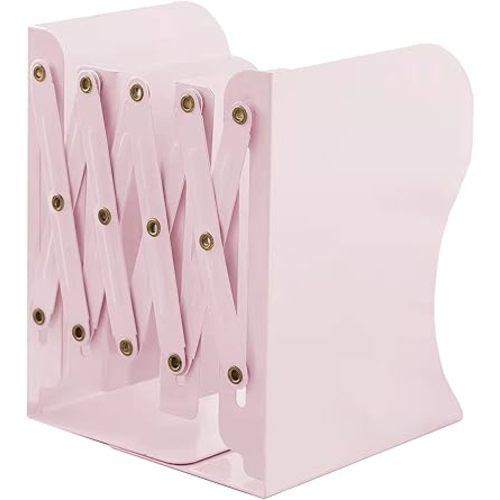 Adjustable Metal Bookends Heavy Duty for Shelves, 2 Dividers, Anti-Slip Design Expandable Book Ends for Desk, Office(Morandi Pink, 19 inches Max)