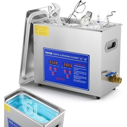 VEVOR Commercial Ultrasonic Cleaner 6L Professional Ultrasonic Cleaner 40kHz with Digital Timer&Heater 110V Excellent Cleaning Machine for Watch Instruments Industrial Parts Excellent Cleaner Solution