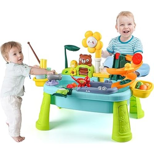 2026 Upgraded Water Table for Toddlers 1-3, Water Table for Kids Ages 4-8 with Pump, Play Sink with Running Water, Kitchen Sink for Toddlers, Fishing Game and Outside Sensory Toys