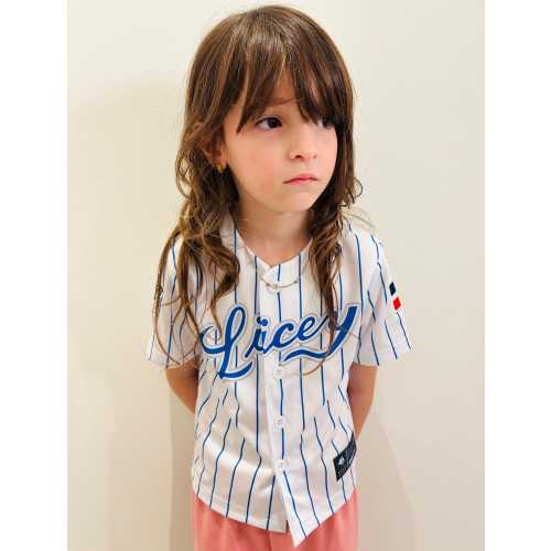 Kids Pinstripe Baseball Jersey: Licey Script, Dominican Republic Flag