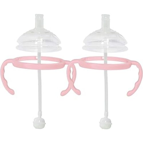 Botabee Straw Transition Cup Kit for Comotomo Baby Bottles | Conversion Kit Fits 5 & 8 Ounce Bottles | Soft, Silicone Straw Top Bottle Nipple & Weighted Straw to Help Baby - Pack of 2 (Pink)