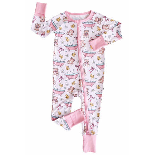 Bathtime Besties Convertible Zip Romper in Pink | Caden Lane