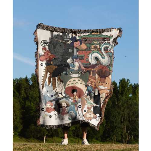 Anime Hand Woven Cozy Blanket | Ultimate Ghibli Manga Tapestry Throw | Woven Wall Hanging