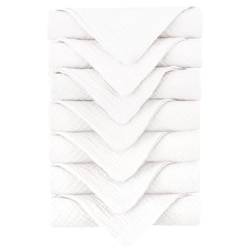 Konssy Baby Muslin Washcloths 7-Pack, 100% Cotton Baby Bath Washcloths, Soft & Absorbent Wash Cloths and Burp Cloths for Newborn Kids Girls & Boys, 11x11 inches