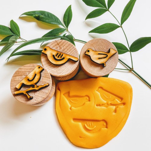 Wooden Bird Stampers || Set of 3 Playdough Stamps || Sensory Kinetic Sand Tool || Natural Toddler Toy
