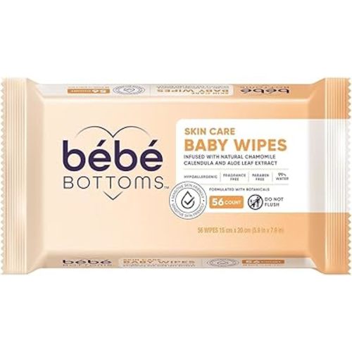 Bébé Bottoms Hypoallergenic Facial Cloth and Baby Wipes - Fragrance & Paraben Free, Sensitive Skin Friendly - Travel Essentials, Baby Essentials - Ideal for On-the-Go Families (56 Count)