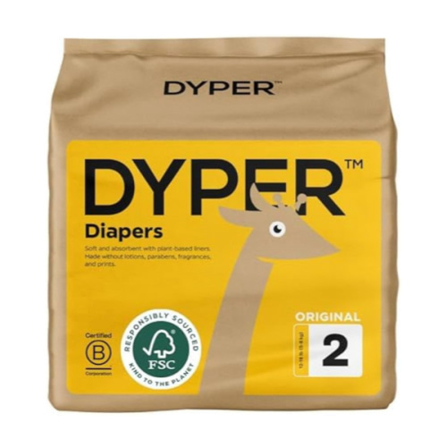 DYPER - Baby Diapers Hypoallergenic Cloth Alternative Day & Overnight Protection - Made with Plant-Based* & Honest Ingredients - Size 2 (32 Count)