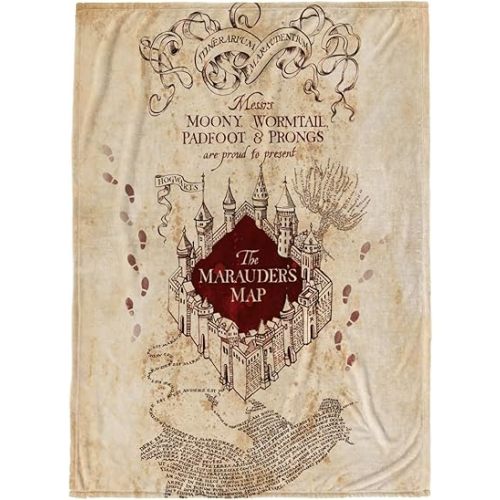 Warner Bros. Harry Potter Marauders Map Throw Blanket - Measures 50 x 70 inches - Fade Resistant Super Soft Fleece Bedding (Official Harry Potter Product)