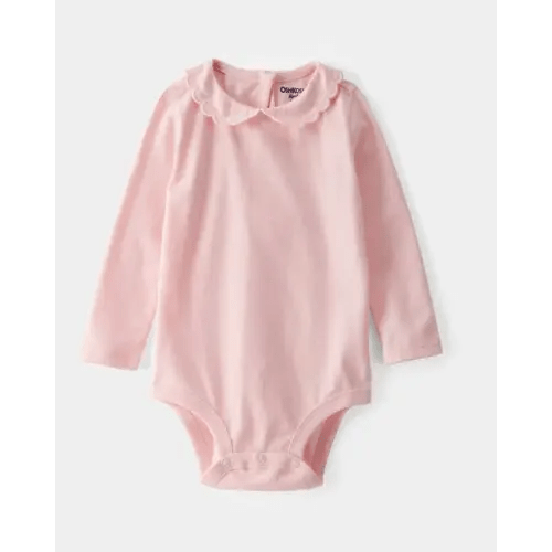 Baby Scalloped Collar Long-Sleeve Bodysuit - Pink - OshKosh B'gosh | Carter's