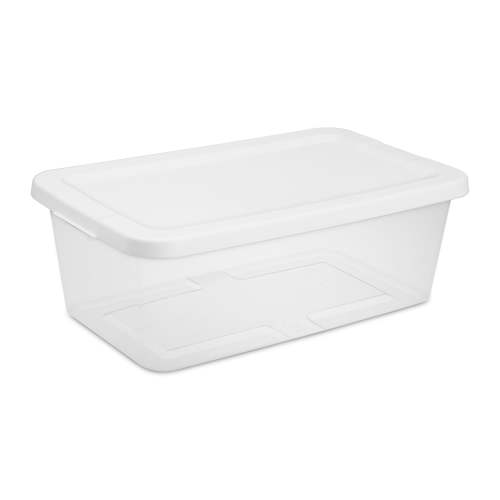 (2 pack) Sterilite 6 Quart Small Storage Bin, Clear Plastic Storage Container with Snap-On Lid, White