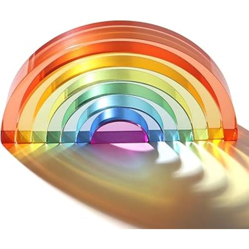 Dinhon Acrylic Rainbow Blocks Set - 7 Colors Graduated Arch Blocks, Gem Rainbow Stacker Toy for 1 2 3 4 5 Years Old Boys Girls Gift, Creative Building & Sensory Decorative Birthday Toy
