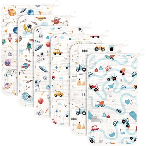 Baby Burp Cloths Muslin Washcloths 6 Pack Muslin Burp Cloths 100% Cotton Large 20''x12'' Soft 6 Layers Baby Burp Rags for Boys Girls Baby Essentials for Newborn Gift Machine Washable