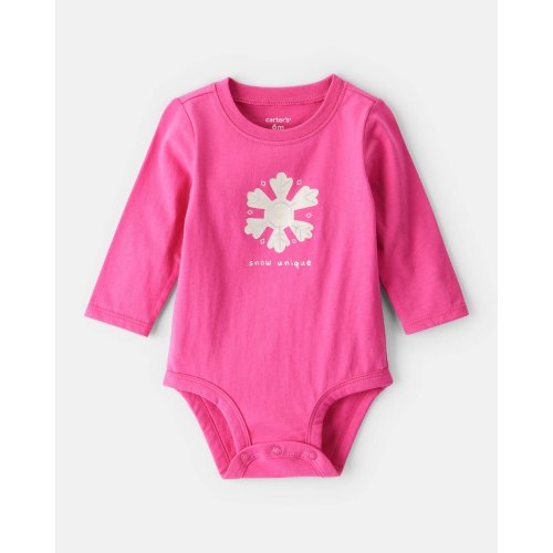 Baby Girl Snowflake Long-Sleeve Graphic Bodysuit - Pink | Carter's