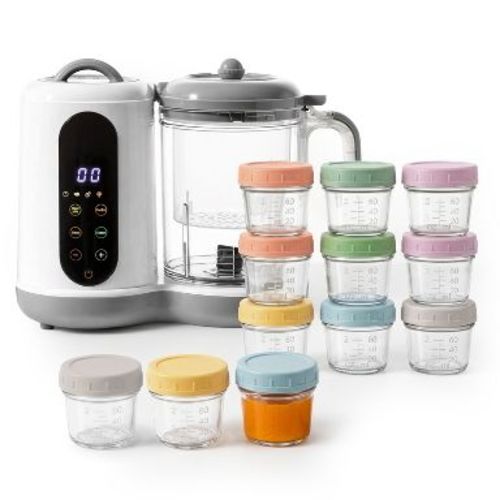 Baby Food Processor Steamer Blender with 12 Pack 4oz Glass Baby Food Storage Jars, BPA-Free, Leakproof, Durable, and Convenient