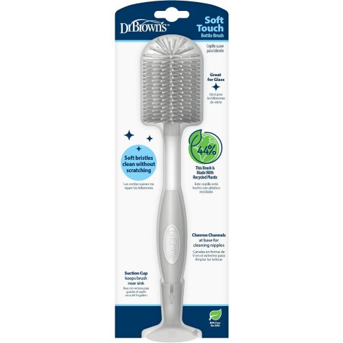 Dr. Brown's Soft Touch No Scratch Baby Bottle Cleaning Brush, Nipple Cleaner & Suction Cup Base for Easy Storage, BPA Free, Gray (Pack of 1)