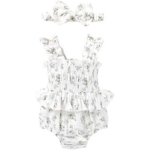 YOUNGER TREE Baby girl Romper Infant Summer Clothes Ruffle Sleeveless One Piece Bodysuit with Bow Headband Newborn Jumpsuit